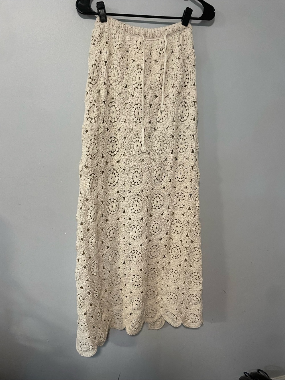 Cream Crochet Maxi Skirt with Drawstring Waist Large